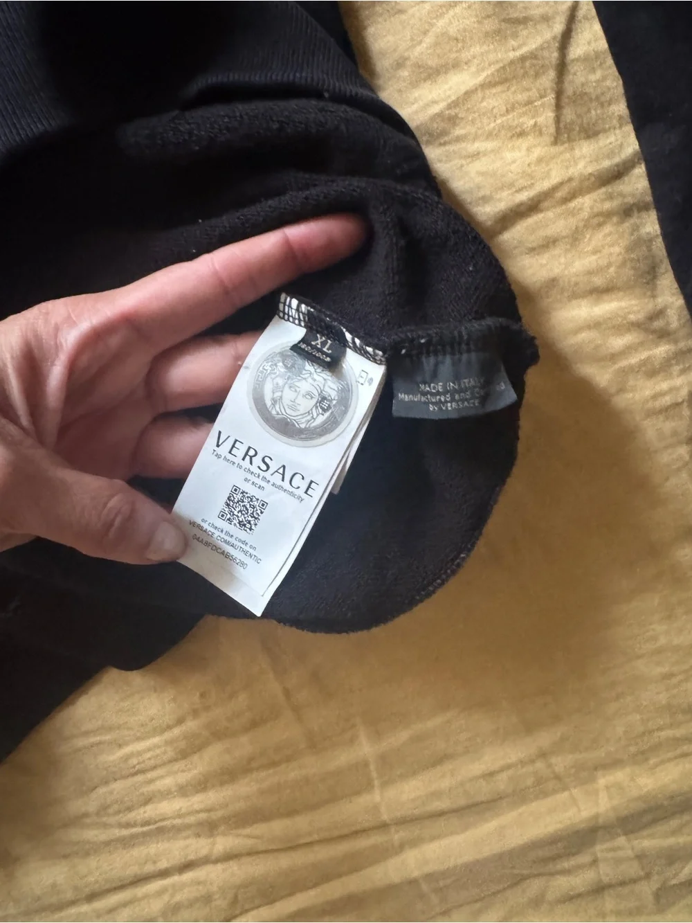 Versace Black Hooded Zip-Up Sweatshirt with White Logo Panel